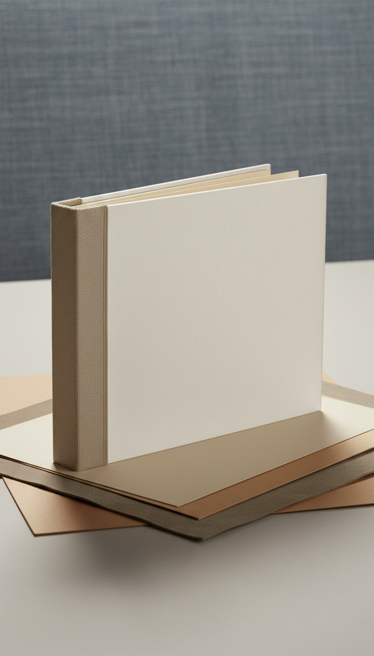Ivory silk proposal portfolio with linen binding